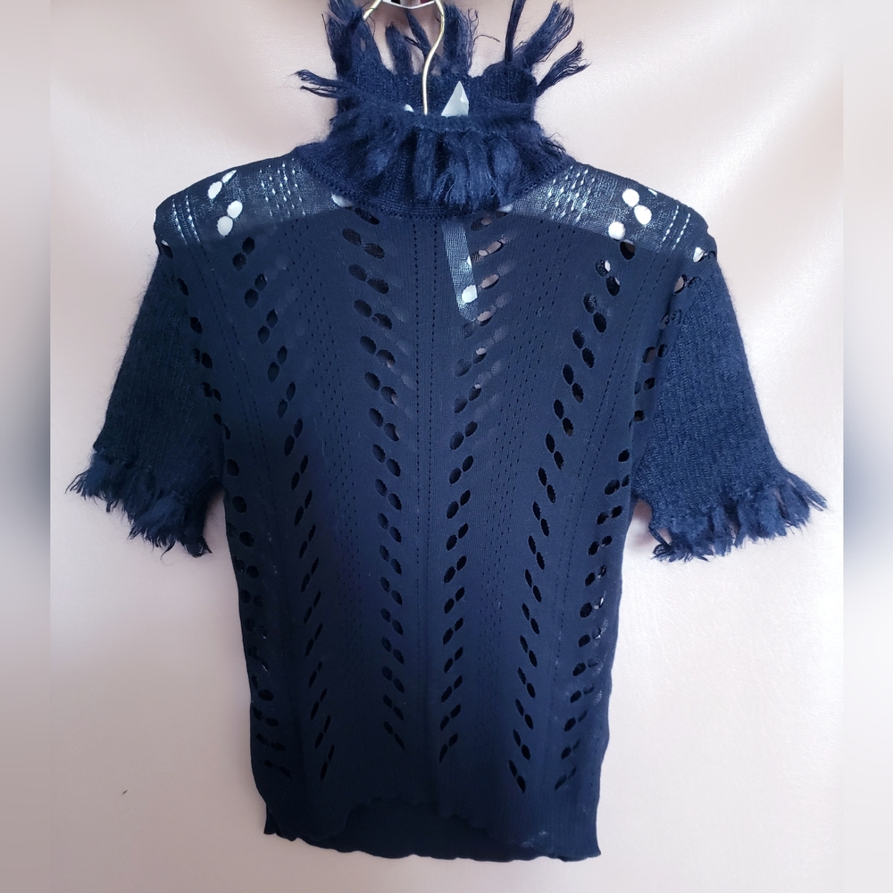 Christian Dior John Galliano Fall 2009 Fringe Neck Shor Sleeve Jumper Black  Sm